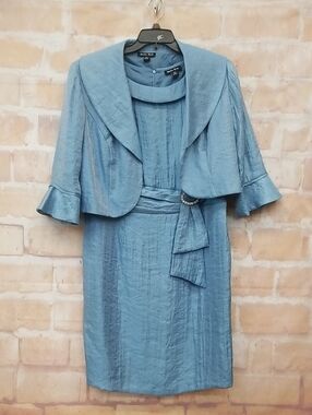Dana Kay Dusty Blue Pencil Skirt Dress with Cropped Jacket Size 18